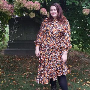 ELOQUII Orange Fall Autumn Leaf Tie-Neck Dress - Size 20